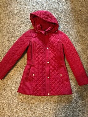 Jones New York Quilted Hooded Puffer Coat - Bright Red